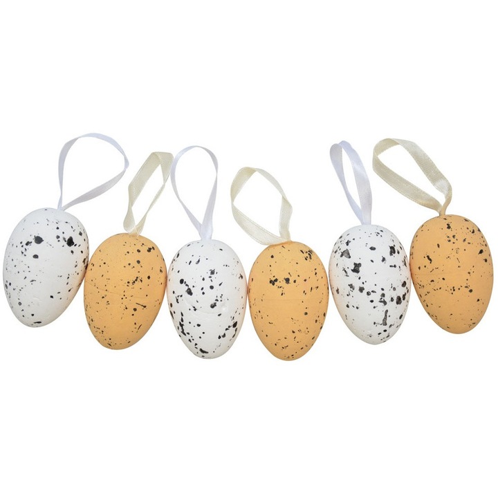 Set 6 oua decorative colorate cu suspensii, ARPEX, 4x6 cm