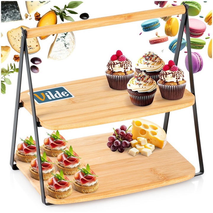 Плато от бамбук, Vilde, 28x20x27.5см, две нива, черно