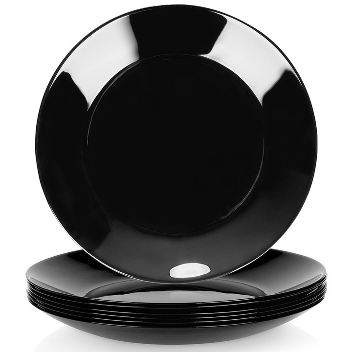 6 db desszert tányér készlet, Artemis, opálüveg, 18x18x2cm, fekete