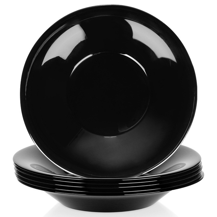 Vilde 6 db mélytányér szett, opálüveg, 21,5x21,5x3,2 cm, 400 ml, fekete
