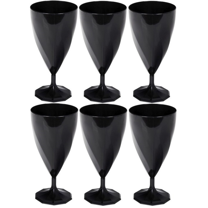 Set pahare de vin, TAMIPOL, 6 bucati, plastic, 150ml, negru, 66x133mm