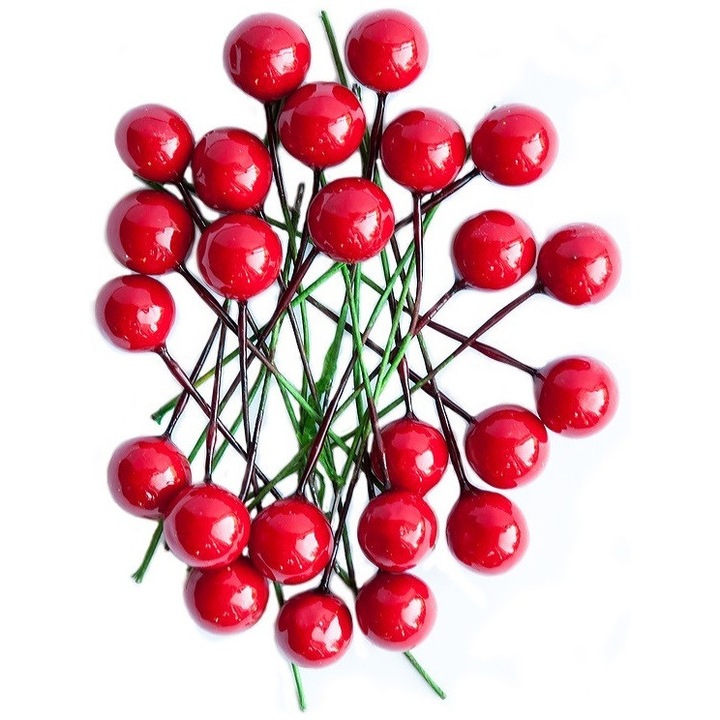 Set 24 crengute de fructe, DALPRINT, rosu, 1,2 cm