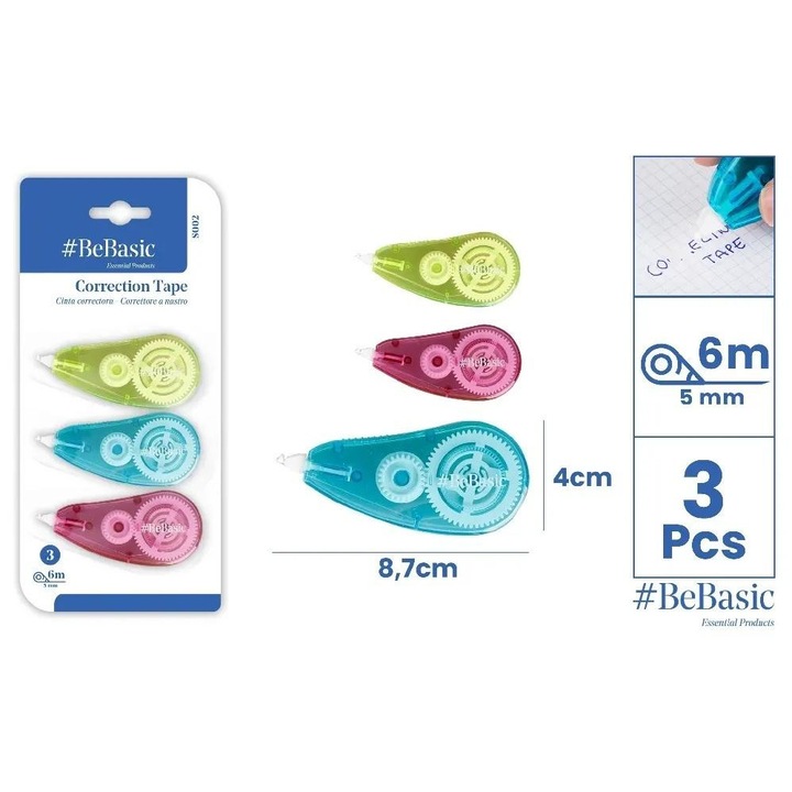 Corector BeBasic, set 3 bucati, 5mmx6m