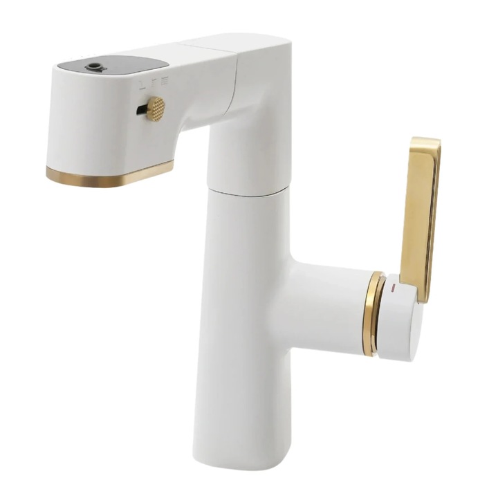 Fürdőszobai csaptelep, Matt fehér arany, rugalmas kialakítás, LED kijelző, 23.2x19cm