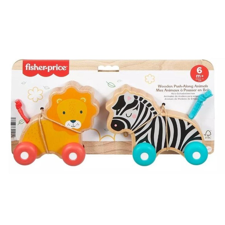 Fisher Price húzható játékok, fából készült állatok, többszínű