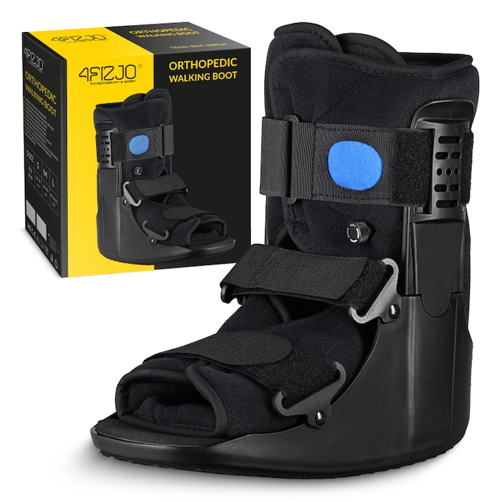 Orteza ortopedica pneumatica pentru glezna si picior, 4FIZJO, AK03, pentru stabilizarea gleznei si piciorului, cu sina din PVC rezistent, curele reglabile cu velcro, camera de aer pentru ajustarea presiunii, inaltime 27,94 cm, marime L (44-46,5), negru