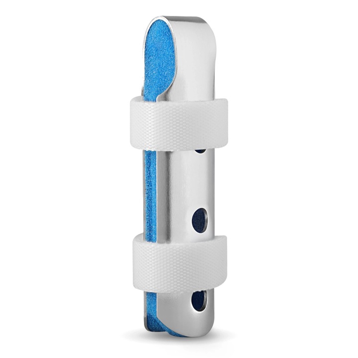 Suport ortopedic pentru degete, 4FIZJO, MED FN02, pentru unguente, luxatii, entorse sau recuperare postoperatorie, orteza medicala cu sina din aluminiu si spuma moale, deschisa si usoara, dimensiune M, fixare cu velcro, argintiu