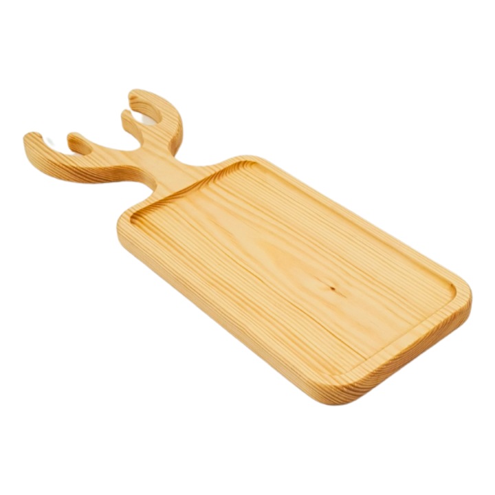 Platou coarne de cerb, tava de servire din lemn de pin, culoare natur, 22mmx170mmx470 mm