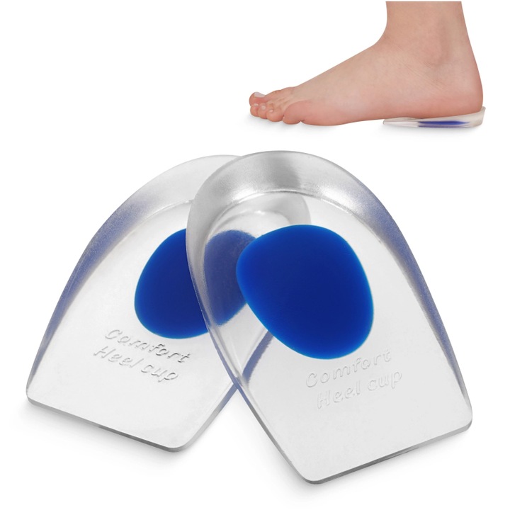 Talpiu gel 4FIZJO pentru calcai, suport siliconic pentru pinteni calcaneeni, amortizare la fiecare pas, reducerea presiunii si protectie pentru articulatii, usor de utilizat si curatat, dimensiune L/XL, transparent