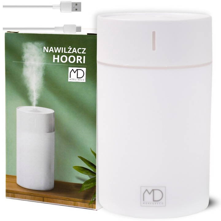 Umidificator Hoori, More&Deco, alb, 260ml, ultrasonic, cu aromaterapie