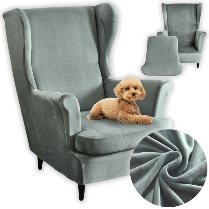 Husa pentru fotoliu, More&Deco, elastica, gri, set cu husa pentru perna