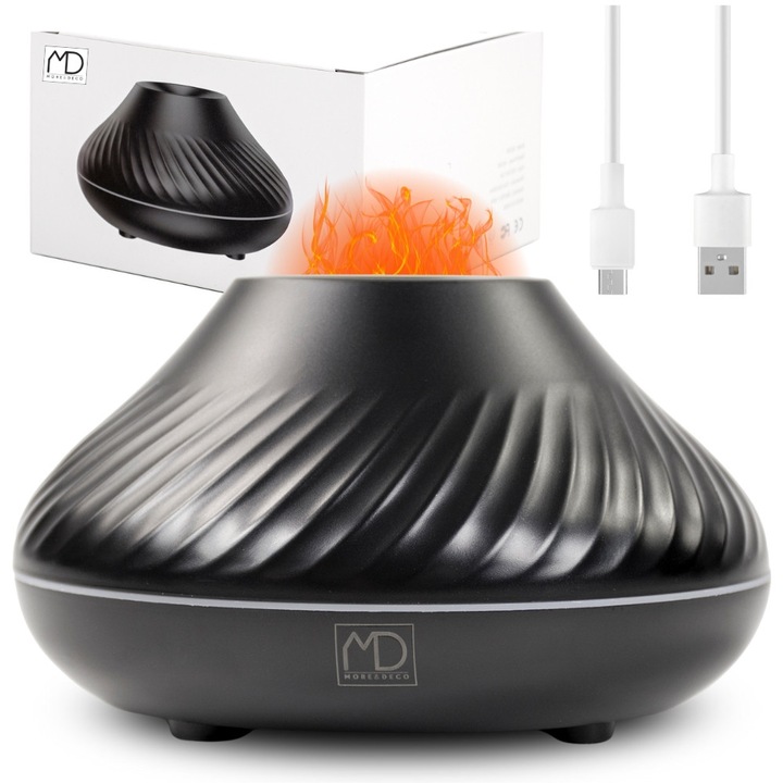 Овлажнител ERUS, More&Deco, черен, 130мл, ултразвукова технология, ароматерапия, пълен комплект