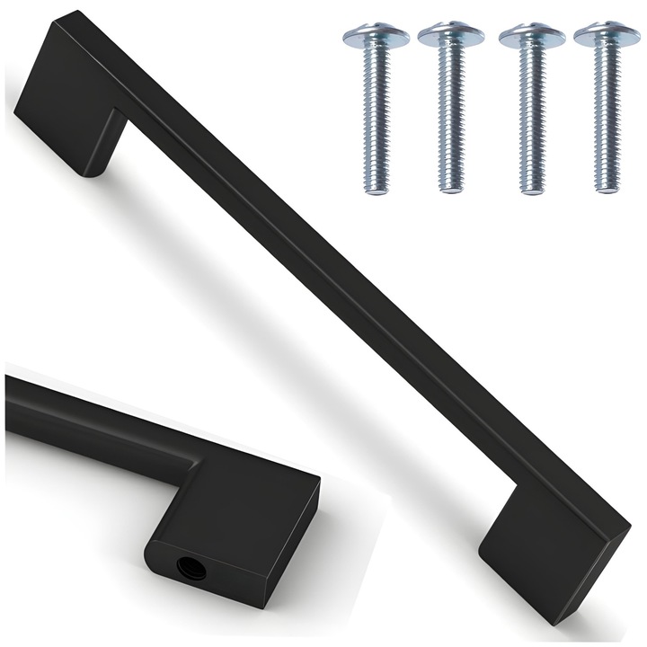 Maner, More&Deco, 161x28x8mm, negru mat, distanta 128mm, set cu suruburi de montaj