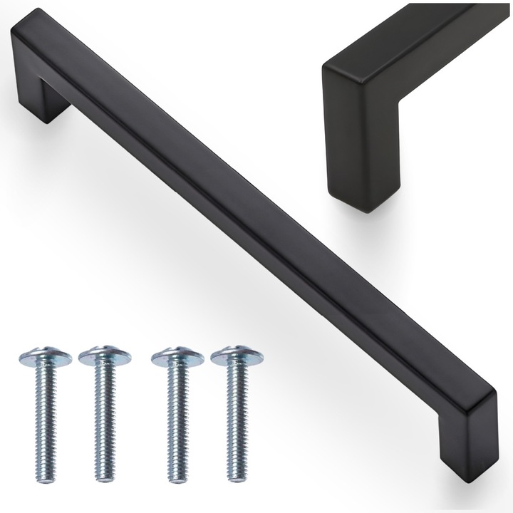 Maner de mobilier, More&Deco, 168mm, negru mat, 160mm distanta