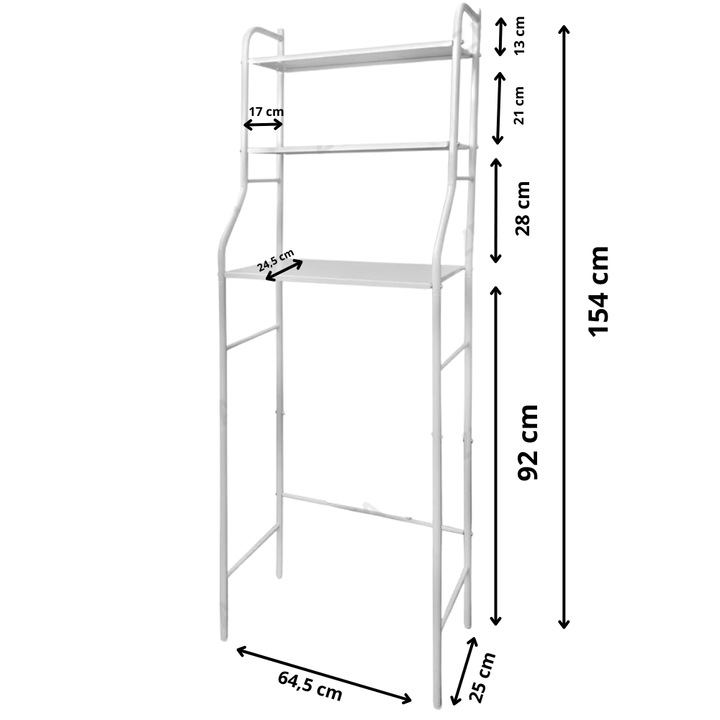 Suport metalic pentru baie, More&Deco, cu 3 niveluri, alb, 154x64,5x25cm