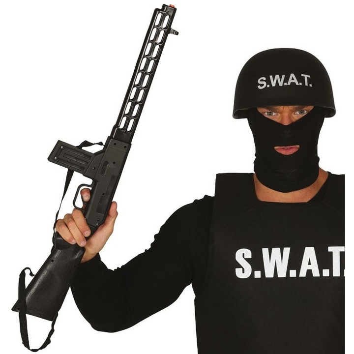 Mitraliera de jucarie Guirca, model Antiterrorist, 69cm, cu sunet de tragere, negru