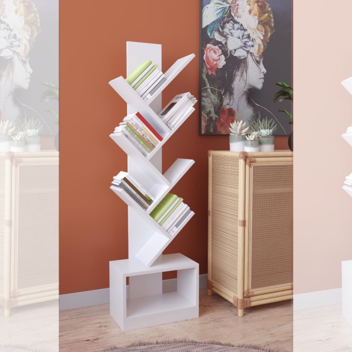 Raft pentru carti, design modern, alb, Sandra