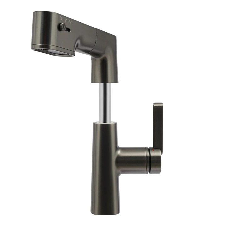 OEM Fürdőszobai csaptelep, Fegyverszürke arany, rugalmas kialakítás kihúzható zuhanyfejjel, LED, 23.2x19cm