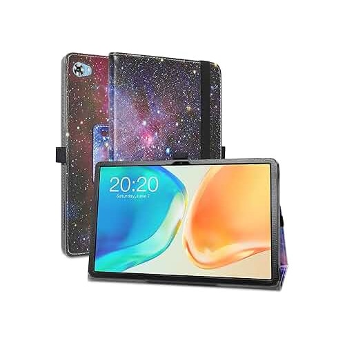 Husa tableta compatibila cu Teclast M40 Plus / P20S / P30S / P40HD 10.1 inch, tip carte, model galaxie, multicolor