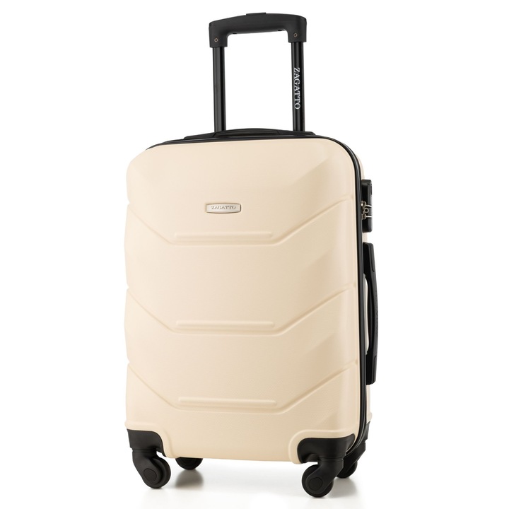 Repülő kabinbőrönd, Zagatto®, Bézs, Bőrönd mérete 55x40x20 cm, S méret, Kis bőrönd, Kézipoggyász, Wizz Air, Ryanair, Tarom, Teleszkópos alumínium fogantyú, Robusztus cipzár, Számzár, ABS, Ellenálló, 4 kerekes bőrönd 360, 35L kapacitás, 10kg, ZG504CSAND