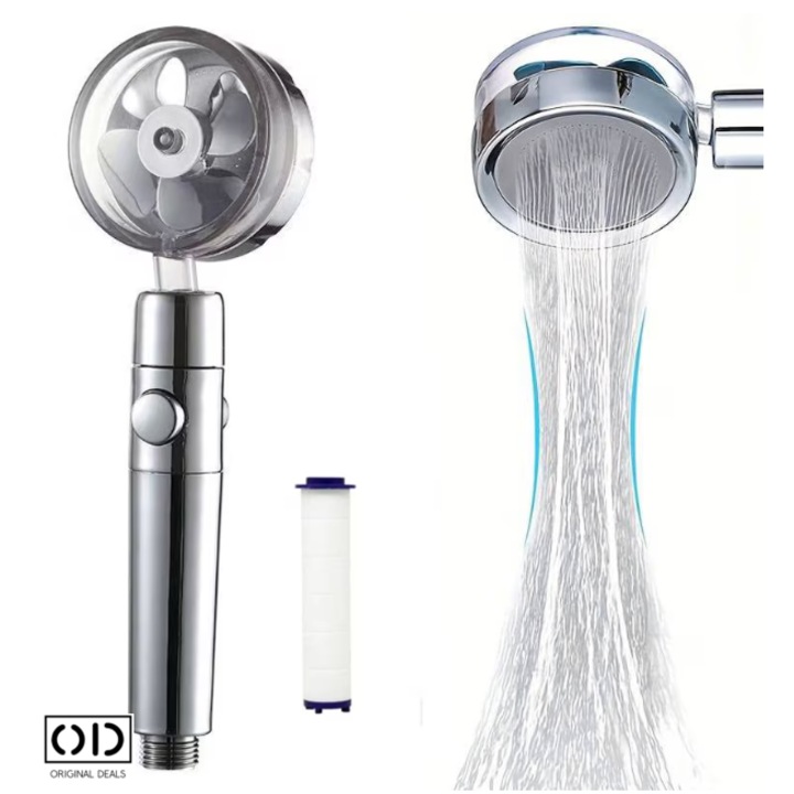 Para Cap de Dus cu Jet cu Presiune Puternica, Elice Integrata, Cap Rotativ 360°, Buton On/Off, Design Premium, Argintiu, ORIGINAL DEALS