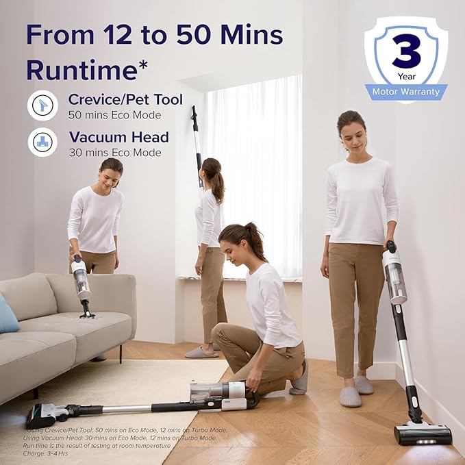 Aspirator cu baterie Levoit, cu duza pentru parul de animale – Anti-incurcare a parului, fara fir 4-in-1 – Performanta filtru 99, 9%, fara sac pentru covoare/soluri dure/masina – Putere maxima 50 W
