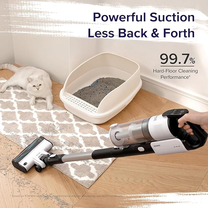 Aspirator cu baterie Levoit, cu duza pentru parul de animale – Anti-incurcare a parului, fara fir 4-in-1 – Performanta filtru 99, 9%, fara sac pentru covoare/soluri dure/masina – Putere maxima 50 W