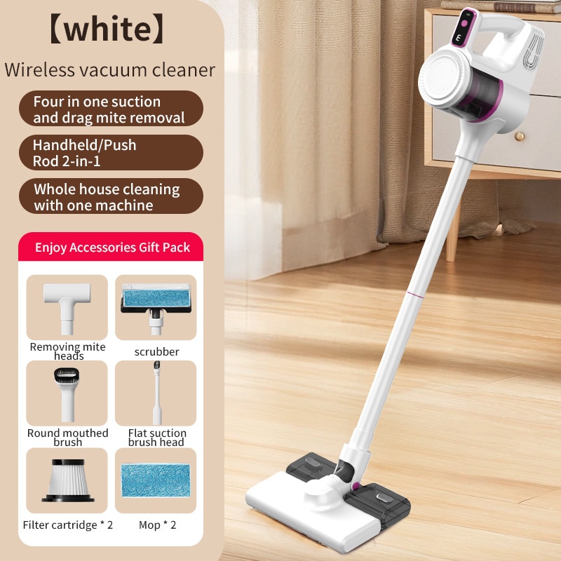 Aspirator fara fir, 100W, umed si uscat, putere de aspirare 15000Pa, recipient de praf de 400ml, rezervor de apa de 300ml, 2000mAh, reincarcabil USB, potrivit pentru diverse suprafete de podea, alb