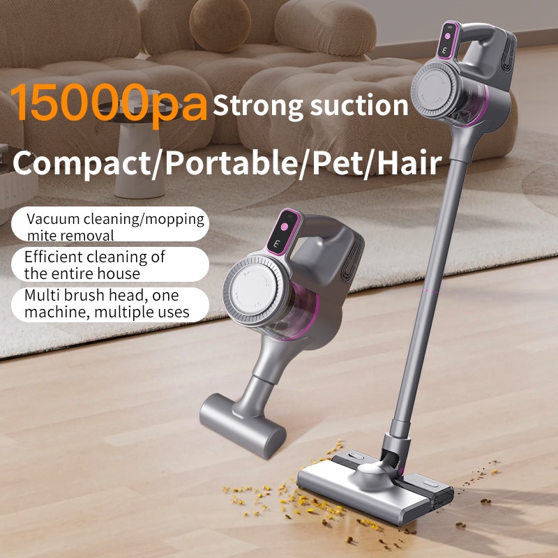 Aspirator fara fir, 100W, umed si uscat, putere de aspirare 15000Pa, recipient de praf de 400ml, rezervor de apa de 300ml, 2000mAh, reincarcabil USB, potrivit pentru diverse suprafete de podea, alb