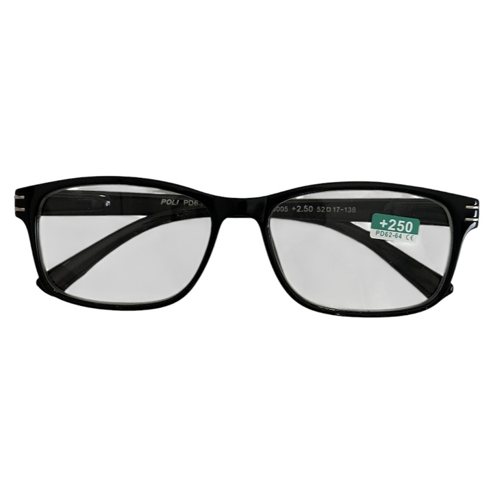 Ochelari de vedere cu rama neagra lucioasa, Dioptrie +2.5, Black Shine Vision