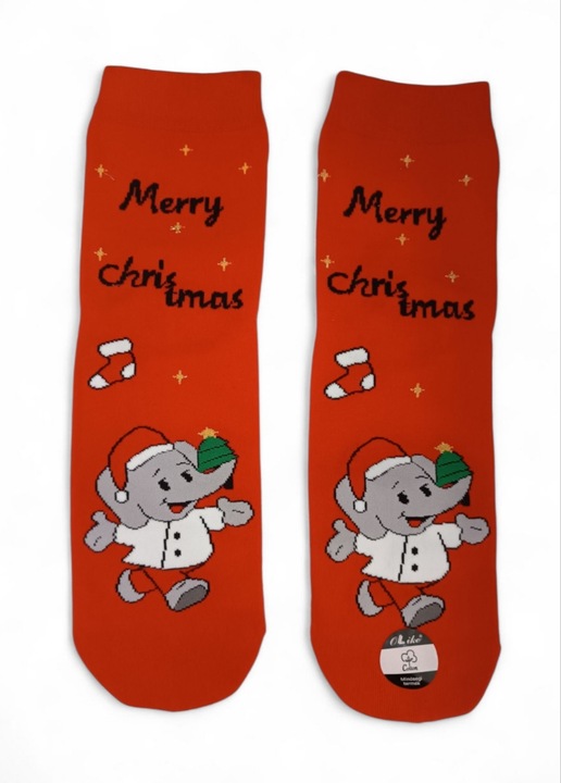 Șosete de Crăciun - Cu elefanți - Roșu 35-38