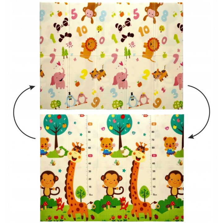 Двустранна постелка за игра за деца - Числа и животни ( 150x200x1CM )