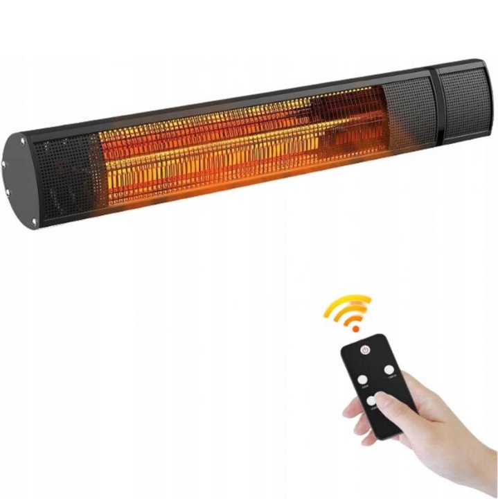 Radiator cu infrarosu de perete rezistent la apa cu telecomanda - 2000W - Negru