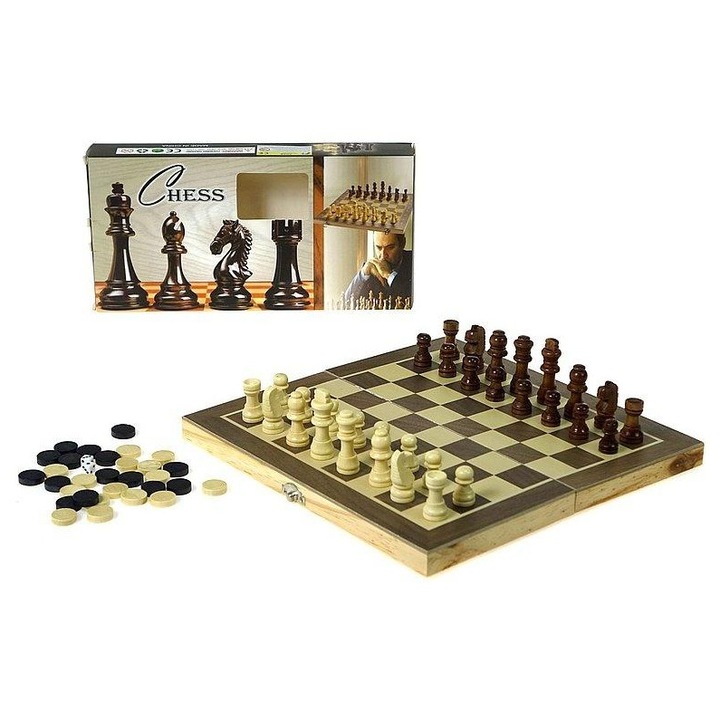 Set jocuri sah si dame, ADAR, lemn, 29x15x4cm