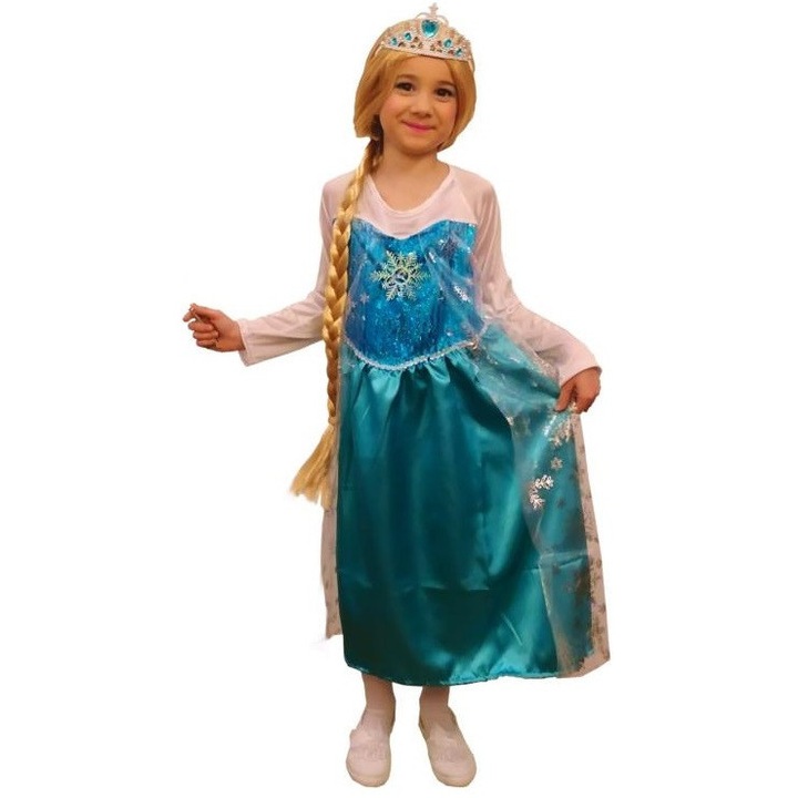 Costum copii PartyPro, Model Elsa 122/128, satin, organza, multicolor