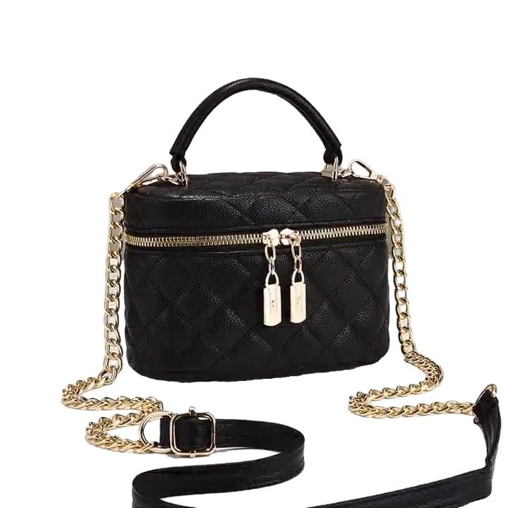 Geanta dama AVAMSI Manila, piele ecologica, negru, 18x10x13cm