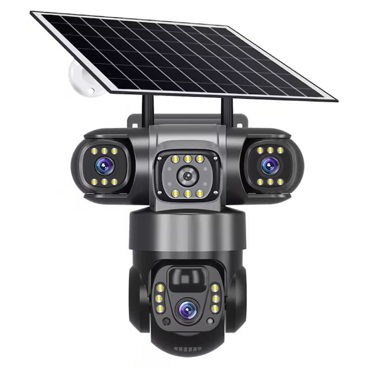 Camera de supraveghere cu panou solar, 4G, Cartela SIM, 6MP Full HD, 3 zone supravegheate simultan, Detectarea miscarii, Comunicare bidirectionala, Vedere nocturna, Stocare prin card SD/Cloud, IP66, Potrivit pentru utilizare in exterior