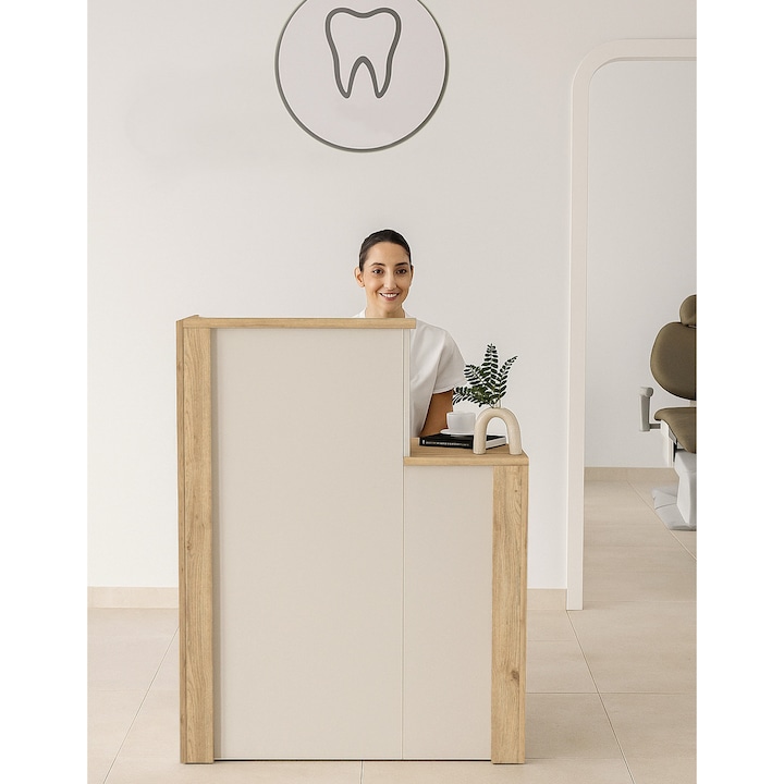 Рецепция Enter от меламиново ПДЧ с финиш Sandstone – модерен дизайн за елегантно посрещане, 87 x 40 x 110.3 см, UUORG70