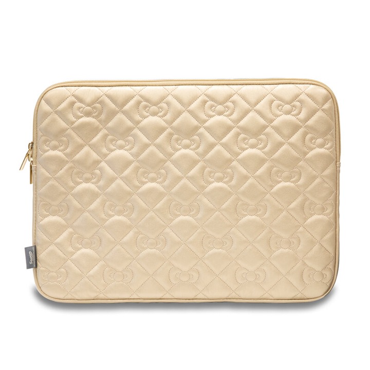 Hello Kitty laptoptáska, maximális kompatibilitás 14", Steppelt Masnik, cipzáras záródás, textil, Arany