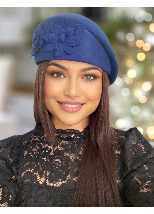 Palarie dama Confortino Ducess, fetru italian 100% lana, reglabila, albastra, marime unica, 24x23cm x 14cm