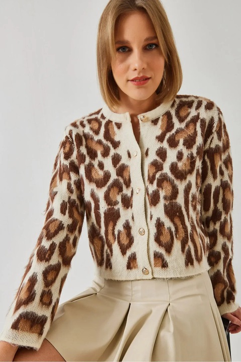 Cardigan scurt, HiCCUP, imprimeu leopard, tricot, S-M INTL