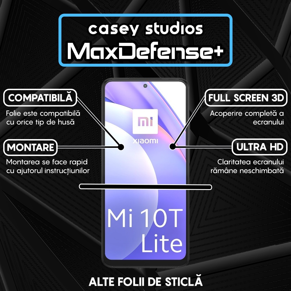 Folie Sticla CASEY STUDIOS™ compatibila cu Xiaomi Mi 10T 5G / Mi 10T Lite 5G / Mi 10T Pro 5G / Poco X3 / Poco X3 NFC / Poco X3 Pro / Poco X3 Pro, Full Cover 3D, Full Glue, Duritate Militara, Ultra HD, Anti Socuri, Anti Zgarieturi, Margini Negre