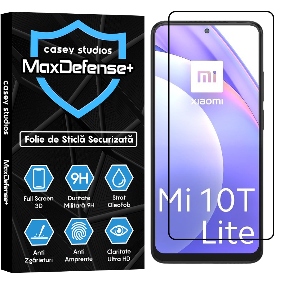Folie Sticla CASEY STUDIOS™ compatibila cu Xiaomi Mi 10T 5G / Mi 10T Lite 5G / Mi 10T Pro 5G / Poco X3 / Poco X3 NFC / Poco X3 Pro / Poco X3 Pro, Full Cover 3D, Full Glue, Duritate Militara, Ultra HD, Anti Socuri, Anti Zgarieturi, Margini Negre