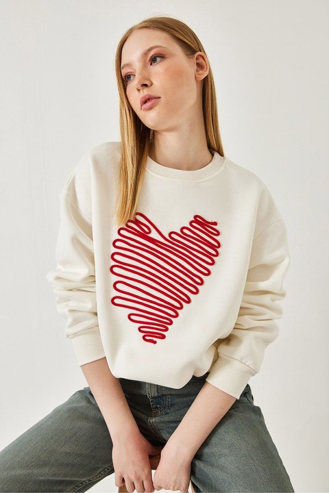 Hanorac dama, HiCCUP, din bumbac, guler rotund, bej