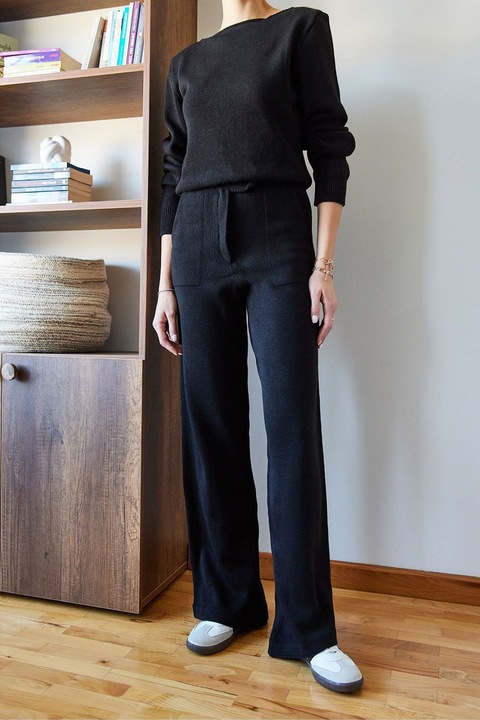 Set tricotat coordonat, HiCCUP, guler rotund, maneci lungi, negru, tricot