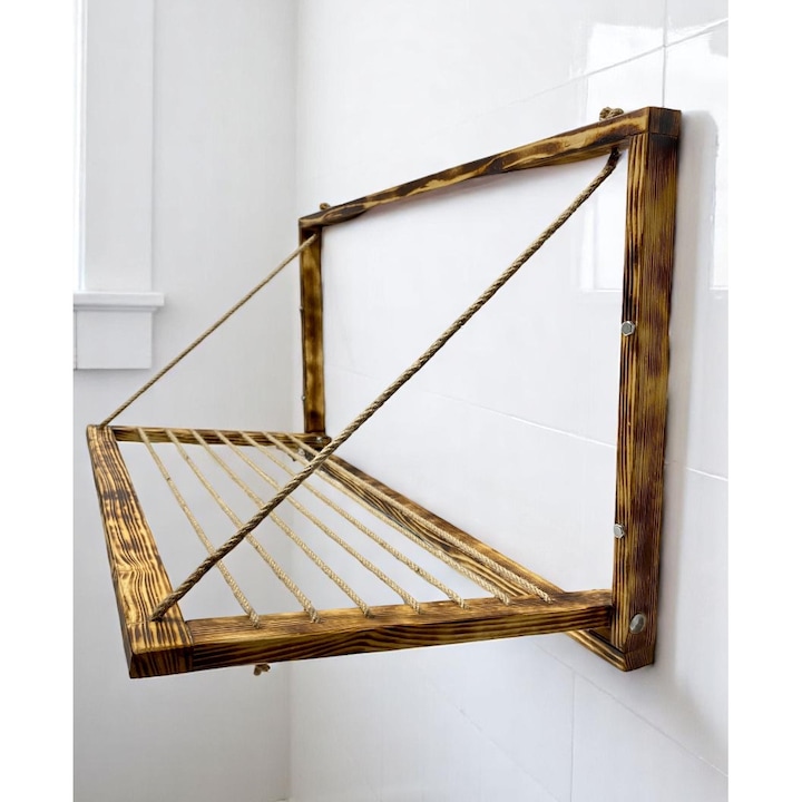 Falra szerelhető fa ruhaszárító – széles, barna/sárga