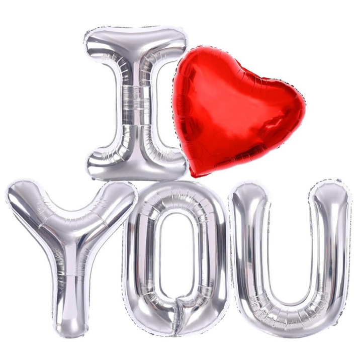 Fólia Lufi Szett I Love You, PartyPro, 76 cm, 4 darab, szív 45 cm