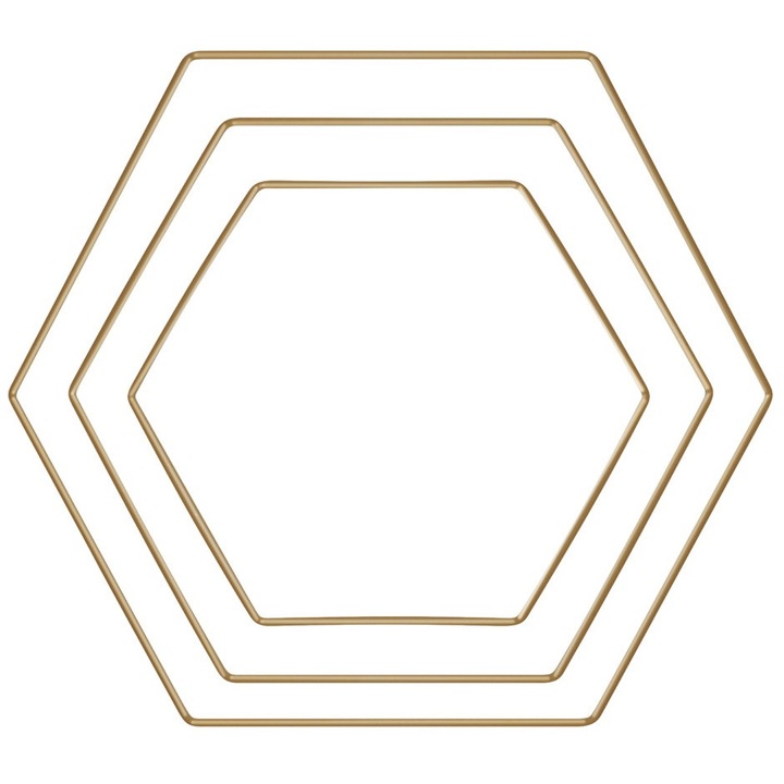 Set 3 Obrete Metalice Heksagonale pentru Lapaci de Snow, DALPRINT, Aurii, 20x20cm, 25x25cm, 30x30cm