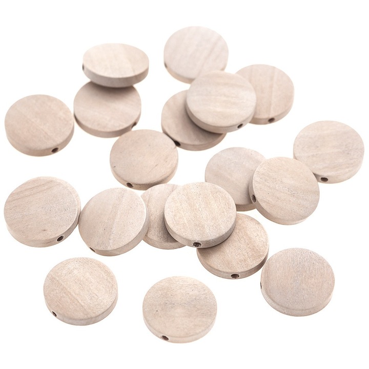 Set de 20 Margele din Lemn, DPCRAFT, Natural, 20mm