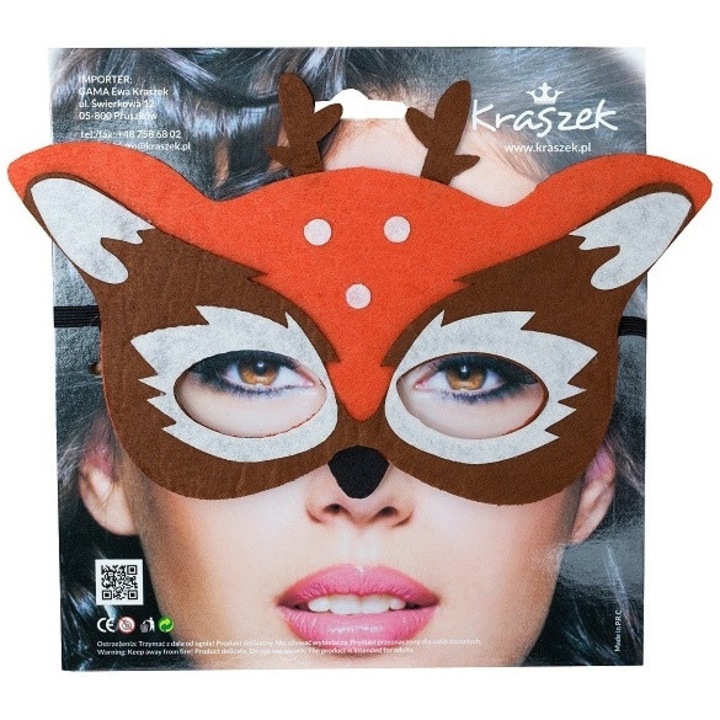 Masca carnaval, Kraszek, fetru, model Bambi, cu deschideri pentru ochi